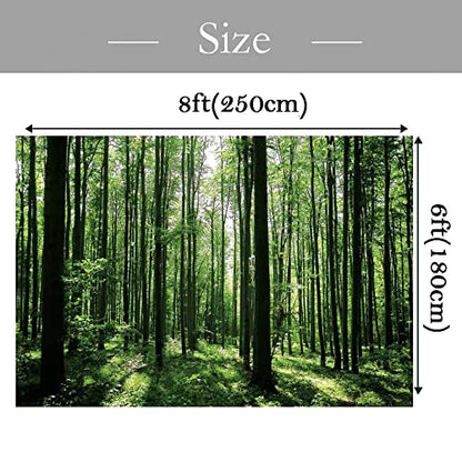 Jungle Forest Photography Backdrop 8x6ft Green Rainforest Sunlight Grassland Wonderland Nature Landscape Background for Spring Adventure Camping Hiking Theme Party Decoration Banner Photoshoot Prop - size: 8x6ft