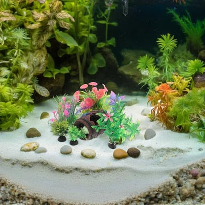 Homoyoyo 9pcs Broken Barrel Aquarium Decorations with 8 Artificial Plastic Plants Betta Fish Tank Cave Hideout Shelter Ornament for Shrimp, Goldfish, and Reptiles