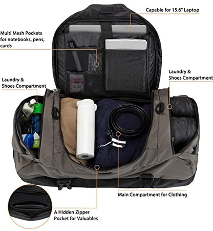Ubon Convertible Duffel Backpack Weekender Gym Bag with Shoe Compartment - color: Grey, size: 80L