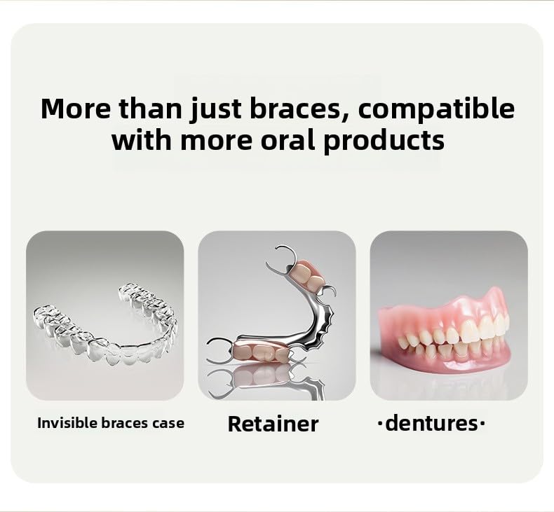 Cute Retainer Cleaner Case with Strainer & Spinning Basket - 3-Layer Orthodontic Denture Bath Box for Aligners/Mouth Guard - Portable Travel Soaking Cup with Removal Tool Storage (Cream/Puppy Design)