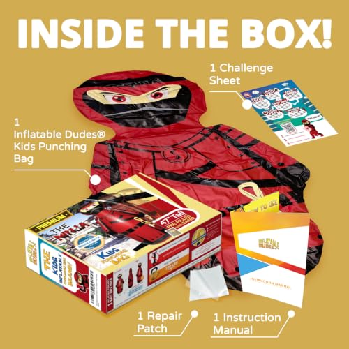 INFLATABLE DUDES Kids Punching Bag- Bop Bag | Sand-Base - color: Red Samurai Standard Ninja | Pre-filled with Sand, size: 47"