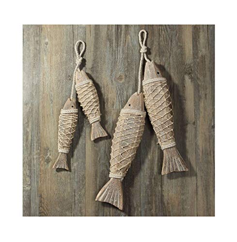 Rustic Nautical Wooden Fish Decor - 2 Set Wall Hanging Fish Sculptures for Bathroom, Bedroom, Lake House Decoration - color: 2 Set