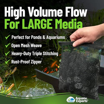 Aquatic Experts Mesh Media Bags – Large Hole 1/8" Mesh with Rustproof Plastic Zipper for Bio Balls & Large Filter Media (14" x 20", 1 Pack)