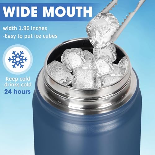 Insulated Water Bottle 24oz, Stainless Steel Double Wall Vacuum Sports Flask with 2-in-1 Straw & Chug Lid, BPA-Free, Leak Proof, Keeps Cold 24H for Travel Gym School - color: Dark Blue 750