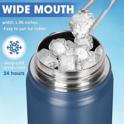 Insulated Water Bottle 24oz, Stainless Steel Double Wall Vacuum Sports Flask with 2-in-1 Straw & Chug Lid, BPA-Free, Leak Proof, Keeps Cold 24H for Travel Gym School - color: Blue 750
