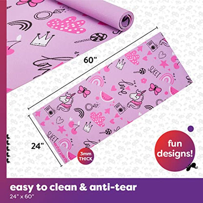 Antsy Pants Kids Yoga Mat - Non-Slip Exercise Mat, 60" x 24", 3mm - color: Pink Unicorn