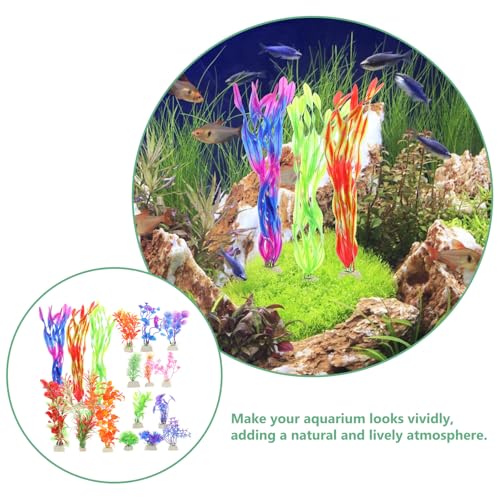 17pcs Artificial Aquarium Plants Fake Aquatic Grass Simulation Decor Fish Tank Accessories for Freshwater and Saltwater Tanks Safe Material Home and Desktop Decoration