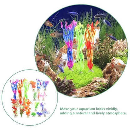17pcs Artificial Aquarium Plants Fake Aquatic Grass Simulation Decor Fish Tank Accessories for Freshwater and Saltwater Tanks Safe Material Home and Desktop Decoration
