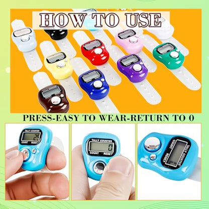 24 Pieces Hand Tally Counter 5 Digital Electronic Finger Counter Clickers Resettable Handheld LCD Digital Display Number Click for Lap Coaching Knitting Lap Fishing Golf and Row