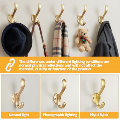 10 Pack Coat Hooks Wall Mount Heavy Duty Utility Retro Double Hooks for Hanging Coats,Hat, Towel, Key, Robe, Scarf, Bag, Cap (Gold) - color: 10 Pack-Gold