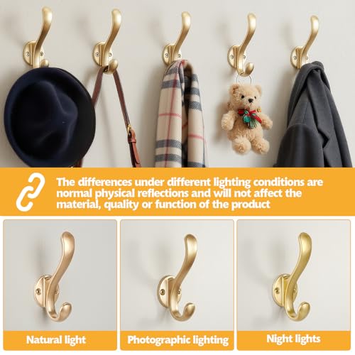 6 Pack Coat Hooks Wall Mount Heavy Duty Utility Retro Double Hooks for Hanging Coats,Hat, Towel, Key, Robe, Scarf, Bag, Cap (Gold) - color: 6 Pack-Gold