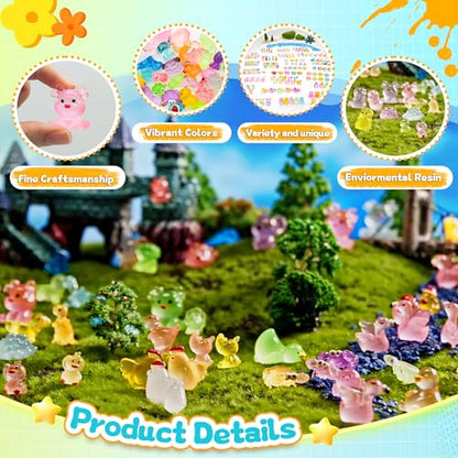 Tardigrade 200pcs Luminous Mini Resin Animals, Tiny Mini Animal Figures to Hide, Miniature Figurines Glow in The Dark Variety Micro Landscape for Potted Plants Garden Aquariums Dollhouse Gift Package