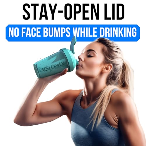 VELOMIX 2 Pack 20oz Protein Shaker Bottle for Protein Mixes, Pink/Turquoise - color: A4) Pink / Turquoise