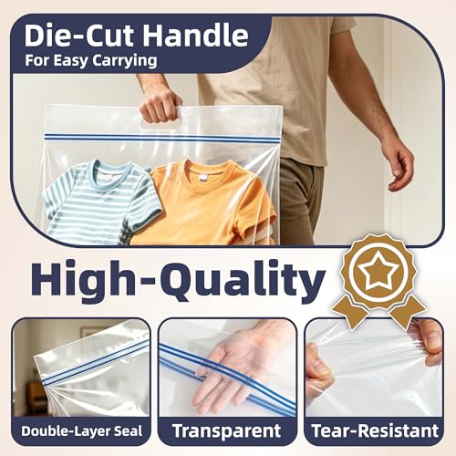 25 Gallon Large Storage Bags, 4 Mil Thick Clear Heavy Duty Plastic Bags with Zipper and Handles, 10 Pack 24"x35" for Clothing, Pillows, Moving and Travel - size: 10 Jumbo