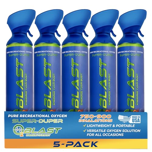 Portable Oxygen Can, Filled with 99.99% Pure Oxygen in a Can with Breathing Mask for Sports, Travel, and High Altitude Use | On-the-Go Air Support for Hiking and Outdoors – 10L, 5-Pack