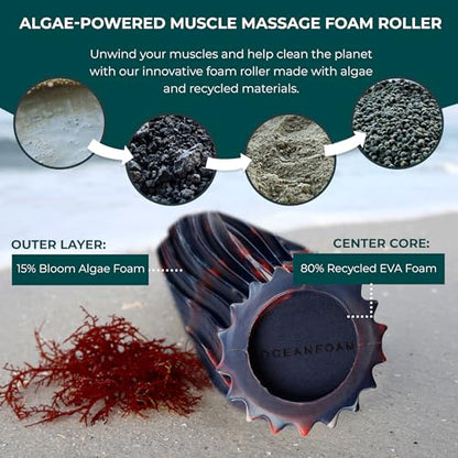 Oceanfoam Ripple Travel Foam Roller (11" x 3.35") Firm Mini Foam Roller for Physical Therapy, Deep Tissue Massage, Back Pain - High Density, Wave Textured - Yoga (Red, Dark Navy & Natural Marbled) - color: Red, Dark Navy & Natural Marbled