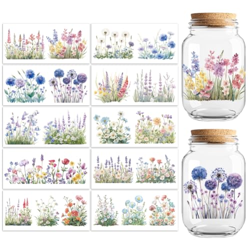 UV DTF Cup Wraps Transfer Stickers Flower Cluster Pattern, 10 Sheets Waterproof Custom Vinyl Transfer Sticker 16oz Coffee Glass Cup Tumbler Bottle Mug Decals for Men Women - style: Flower cluster