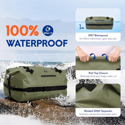 Haimont IPX7 Waterproof Roll-Top Dry Duffel Backpack Bag - color: Army Green, size: 60L
