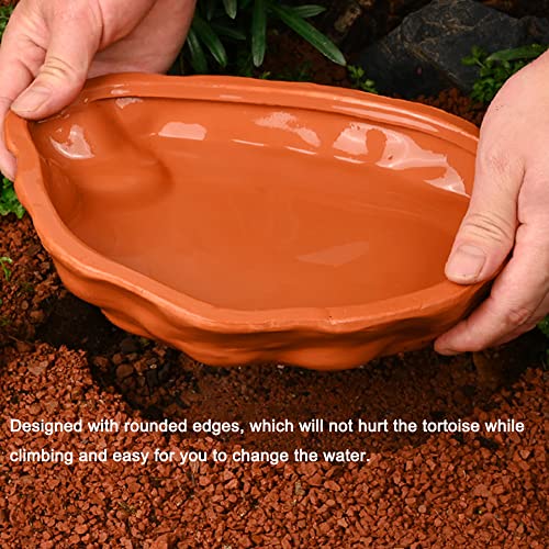 Extra Large Reptile Bathing Pool Tortoise Bathing Pool Reptile Feeding Dish Water Bath Bowl Aquarium Ornament for Gecko, Snake, Turtle, Bearded Dragon, Lizard Bath (Red Pottery)