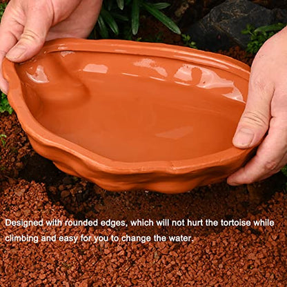 Extra Large Reptile Bathing Pool Tortoise Bathing Pool Reptile Feeding Dish Water Bath Bowl Aquarium Ornament for Gecko, Snake, Turtle, Bearded Dragon, Lizard Bath (Red Pottery)