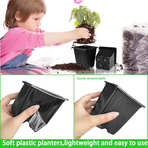 100Pcs Square Plant Nursery Pots,3.5 Inch Plastic Pots with Drainage Holes,Reusable Seed Starter Pots for Flowers,Vegetables,Garden Planting,Transplanting,Succulents,Cuttings(Black) - color: 100pcs Black