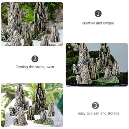 Toyvian Mini Resin Rockery Statues, 8Pcs Miniature Mountain Figurines for Aquarium Decor Fairy Garden Tiny Accessories for Terrarium Bonsai Zen Garden Fish Tank Landscaping