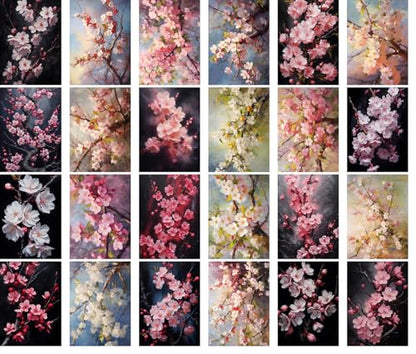 Large Stickers Pack 24 pcs ~ Blossoms of Serenity: A Collection of Stickerss Capturing The Ethereal Beauty of Cherry Blossoms in Varied Hues and Artistic Styles - color: Sixtyone