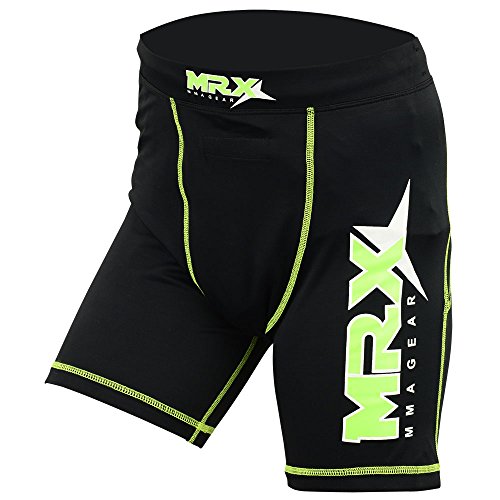 New Mrx MMA Compression Shorts with stabilize Cup Sports Short Martial Arts, Kick Boxing, Black-Green - size: Small