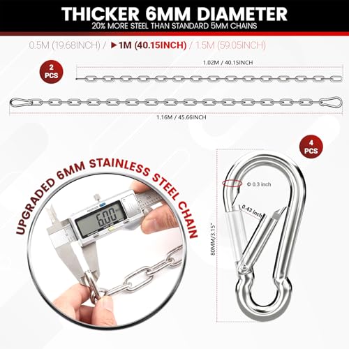 sprookber 45" Hanging Swing Chain,1000 lb Capacity,6 mm 304 Stainless Steel - color: Silver, size: 2 PACK 45inch