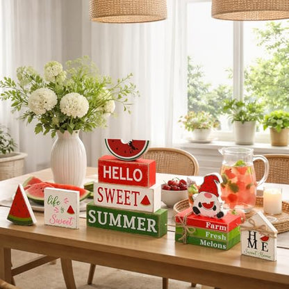 11 Pcs Watermelon Table Decorations Set Watermelon Tiered Tray Decor Summer Wooden Top Farmhouse Rustic Wooden Table Centerpieces for Home or Kitchen Office Decorations - style: Watermelon