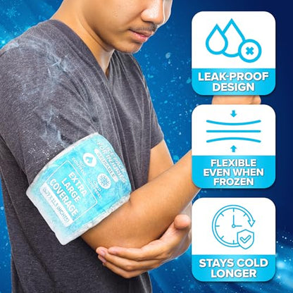 Ice Packs for Injuries Reusable (Pack of 2, XL) - Gel Ice Packs Reusable - Soft Ice Pack for Injuries with Wrap - Flexible Therapy, for Knee, Back, Neck, Wrist, & Ankle