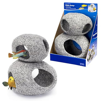Penn-Plax Deco-Replicas Granite Stone Hideaway, 2 Piece Aquarium Decor Set - Durable, Stackable Fish Cave Ornament for Freshwater & Saltwater Tanks - Ideal for Reptiles & Amphibians, 4 & 5 Inches - size: Large & Extra Large