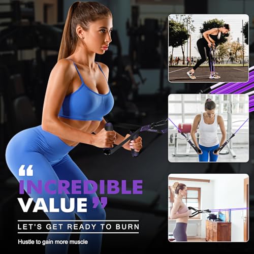 HPYGN Resistance Bands with Handles, 150 lb Exercise Bands for Home Workout - color: purple, style: 250LBS