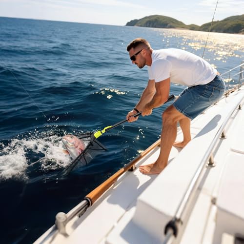 Fishing Net, SANLIKE Fishing Gear and Equipment, Fishing Net with Handle, Fly Fishing Net, Fly Fishing Accessories - size: 43 inch