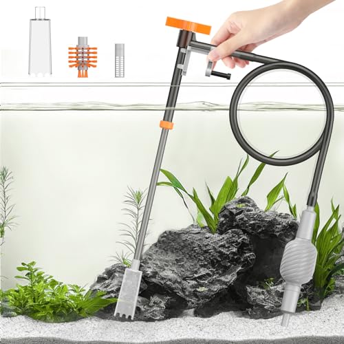 Pawfly 3-in-1 Aquarium Water Changer, Gravel Cleaner & Tank Brush – Fish Tank Cleaner with Adjustable Flow, Extendable 11–16in Tubing & 3.75ft Hose for Sand Washing, Water Changing and Maintenance