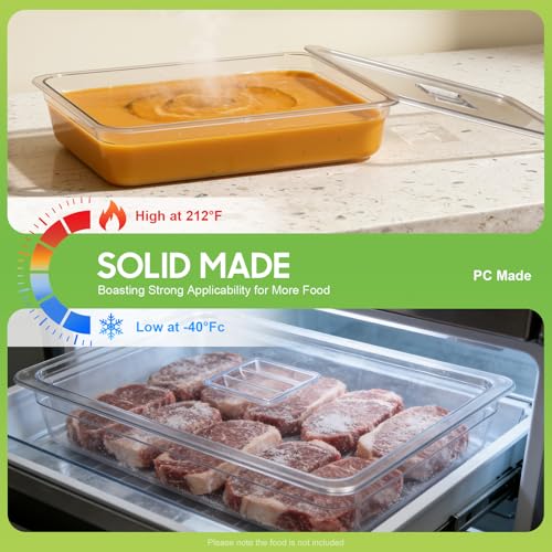 6 Pack Food Pans, 4 Inch Deep Clear Food Pan with Lids,Commercial Food Storage Containers for Restaurant, Hotel