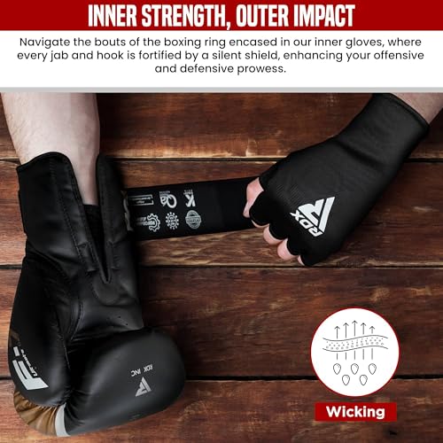RDX Boxing Hand Wraps Inner Gloves Men Women, Half Finger Elasticated Bandages, Under Mitts Fist Protection, Muay Thai, Kickboxing, MMA, Martial Arts Speed Bag Punching Training - color: Full Black, size: X-Large