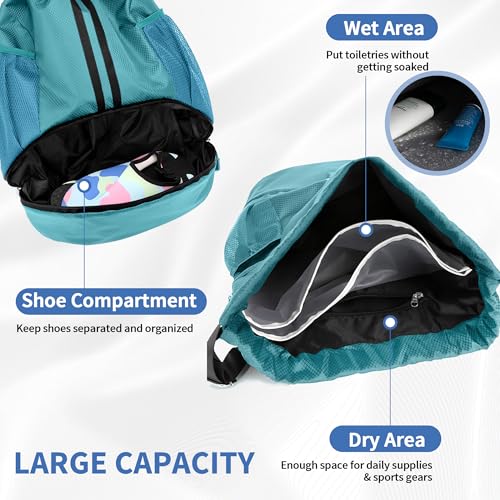 JELUTAR Drawstring Backpack Gym Bag with Shoes Compartment, Teal - color: Teal, size: Medium