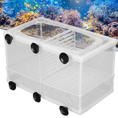 Aquarium Breeder Box with Suction Cups | Detachable Fish Hatchery & Isolation Enclosure | Multi - Functional Incubator for Fry/Unwell Fish/Shrimp | Secure Plastic & Mesh Design (Large with - size: Large with partition