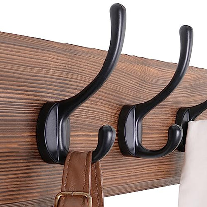 SKOLOO Rustic Wall Mounted Coat Rack, 10 Hooks, 38", Solid Wood, Brown - color: Wood Brown & Black, size: 38 inch