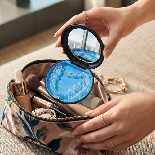 2 Pack Retainer Case with Mirror, Aligner Case Compatible with Invisalign - color: 2 Pack - Black with Mirror