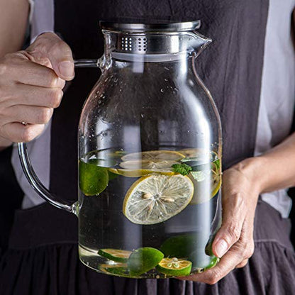 88OZ Glass Pitcher with Lid and Spout - High Heat Resistance Pitcher for Hot/Cold Water & Iced Tea (2.6L) - color: L 2.6L, size: 88 Ounces