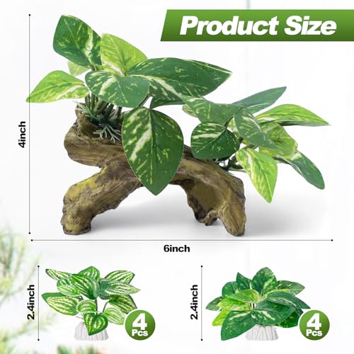 9 Pcs Fish Tank Decor，Silk Aquarium Plants Green Silk Leaf pad Hammock Artifical Driftwood cave Betta Fish Tank Accessories 6 x 3 x 4 inches(LxWxH) - size: 9 Pcs Silk Aquarium Plants（Style B）