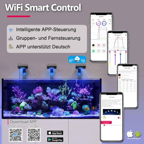 RL90 WiFi Reef LED Light, 100W Reef Aquarium Lighting for Marine SPS LPS Corals Saltwater Fish Tanks, Enhanced Violet and Blue Spectrum, APP Fully Programmable (Black, with Hang kit)