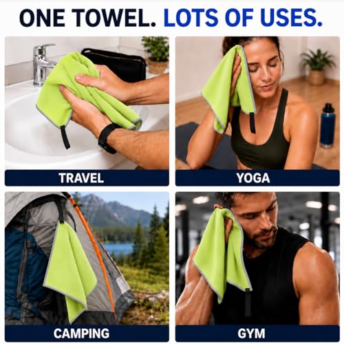 Backpacking Ultralight Quick Dry Microfiber Soft Fast Drying Hand and Face Towel Wash Cloth Camping Yoga Hiking Active Lifestyle Small (Lime, Small) - color: Lime, size: Small