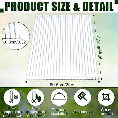 Tatuo 6 Pack 4' X 2' X 0.32'' Polycarbonate Greenhouse Panels Polycarbonate Sheets Twin-Wall Roof Panels Waterproof UV Protected Clear Corrugated Plastic Roofing for Greenhouse Replacement