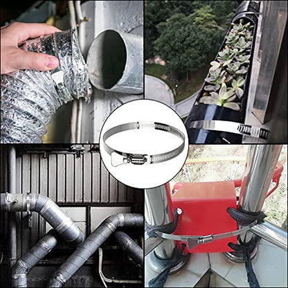ZOEYES 20 PCS Stainless Steel Duct Clamps, 4 Inch Hose Clamps, Adjustable 91-114mm (3.5 inch to 4.5 inch) Range Air Ducting Clamp, 9mm (0.5 inch) Bandwidth Worm Clamp, Worm Drive, Worm Gear