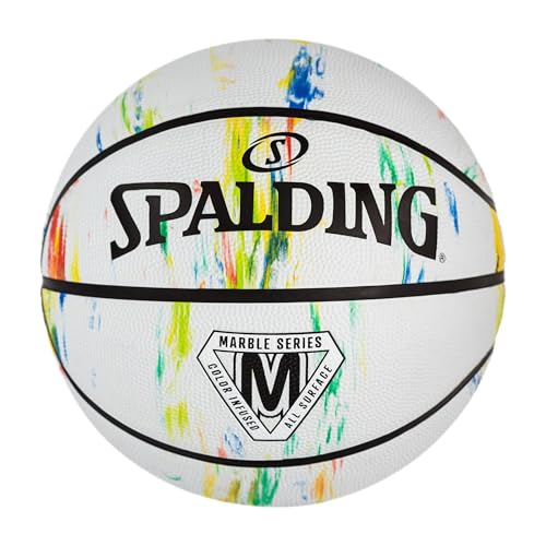 Spalding Outdoor Rubber Basketballs | Performance Rubber Cover Designed for Outdoor Play | Multiple Sizes & Colors - color: Marble - White Multi Color, size: Size 7, 29.5"