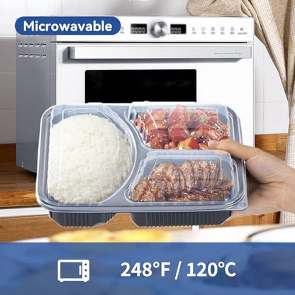 3-Compartment To Go Containers - Shrink-Wrapped No Pre-Wash 38oz | 40 Pack Ready to Use Leak-Resistant | BPA Free Shatterproof Flexible PP | Microwave Safe, Bulk Catering & Leftover Storage - size: 40 oz