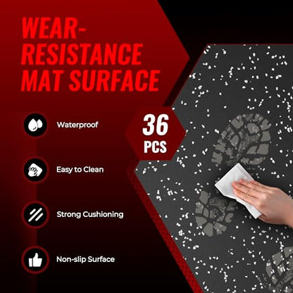 SUPERJARE 0.79'' Extra-Thick Exercise Equipment Mats, 36 Pcs 144 Sq Ft Rubber Top Floor Tiles with High Density EVA Foam, Interlocking Gym Flooring for Home Gym, Workout Mat, Black/Grey - size: 36 Tiles (144 Sq Ft)